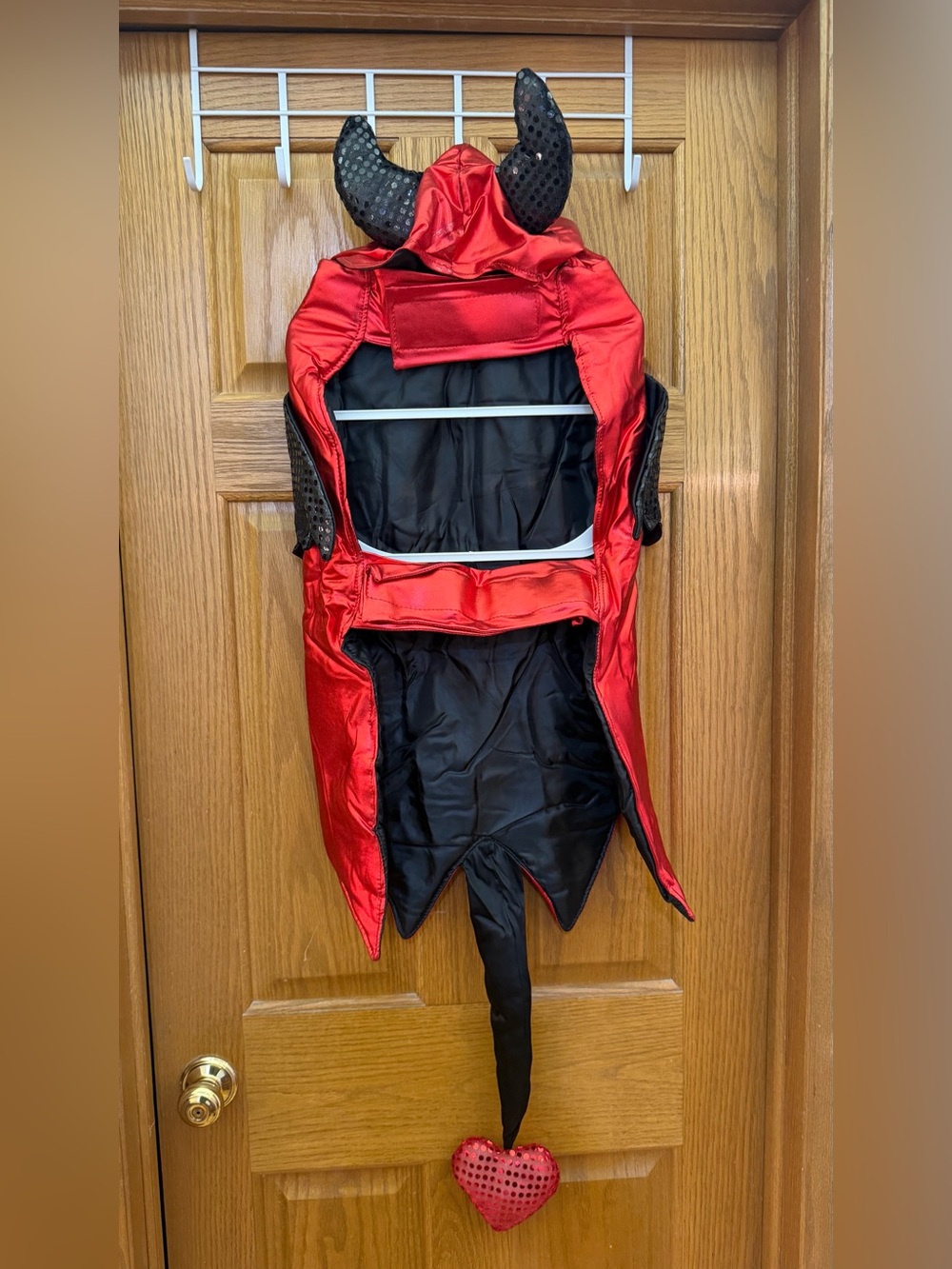 NWT but w CALLOUTS Red Devil Dog Halloween Costume w Tail, Horns, & Sequins XXL